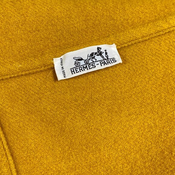 Hermes Square Fringed Ochre Wool Lap Blanket - Picture 6 of 6